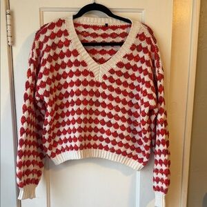 Red and White V-Neck Sweater